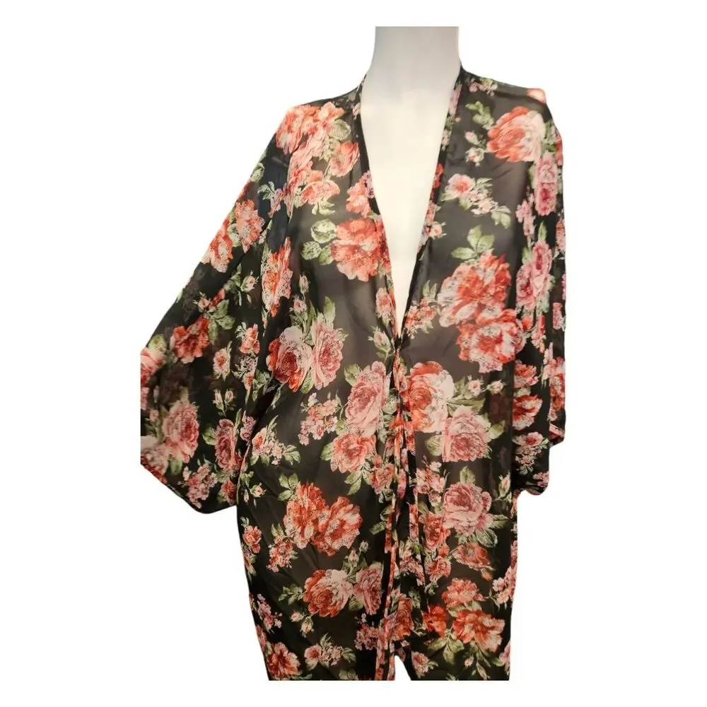 No Boundaries Floral Lace Back Kimono Size 2x - Picture 5 of 8